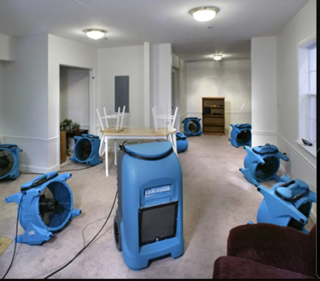 Air movers and dehumidifier setup for Water Extraction & Removal in Piedmont